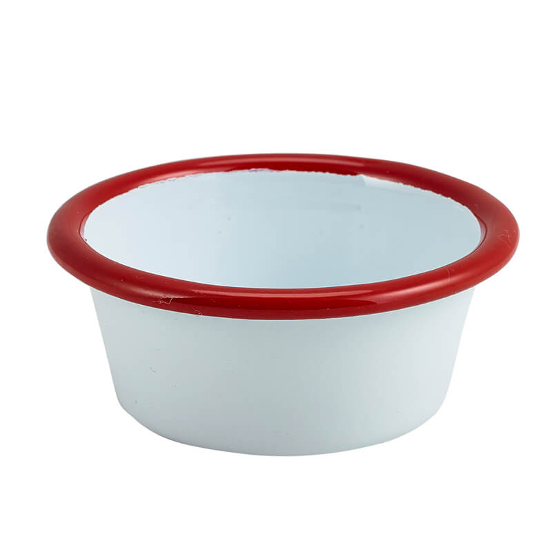 Enamel Ramekin 90ml flat - white with red rim (12 pcs.)