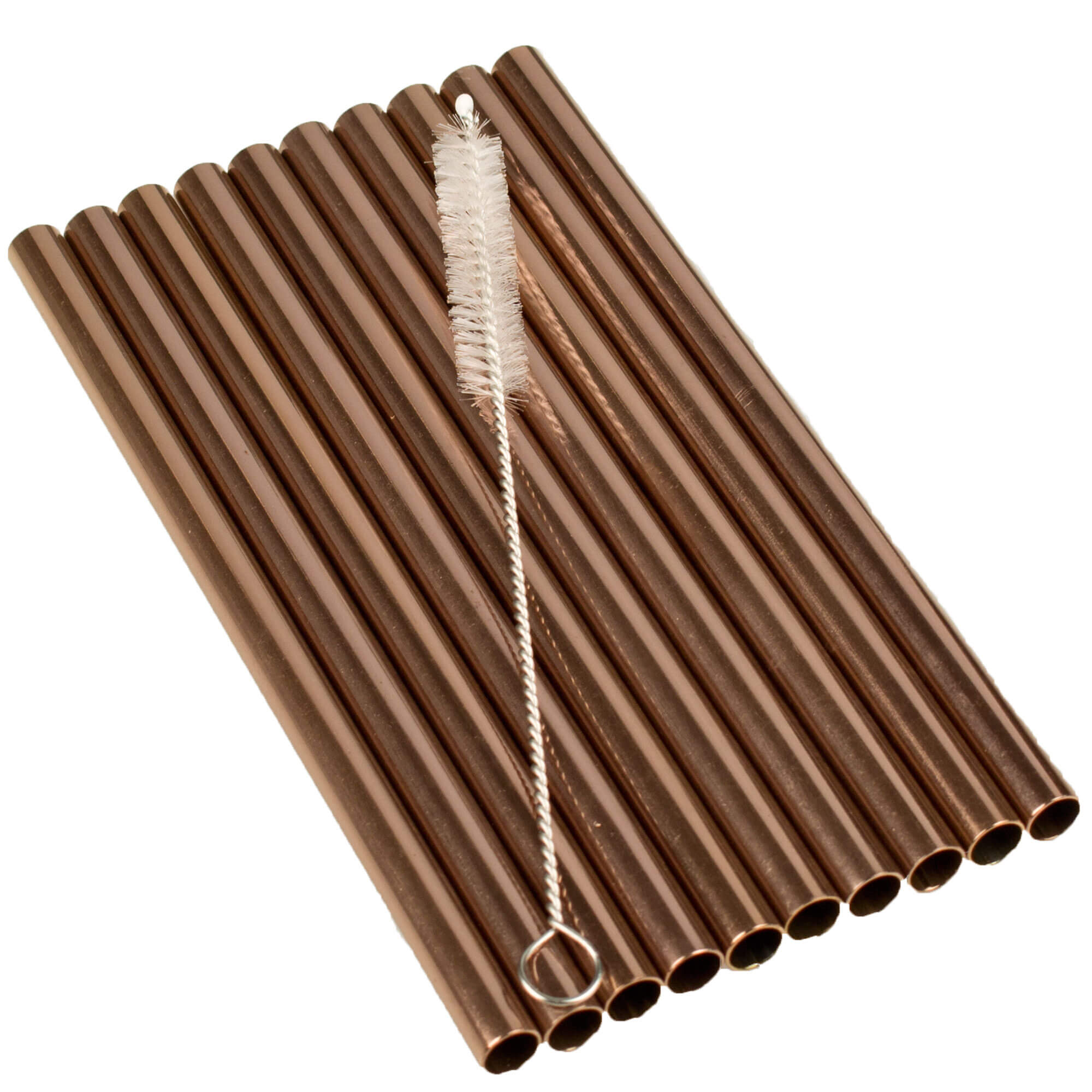 Drinking straws, stainless steel (8x150mm), copper-colored - 10 pcs. plus cleaning brush