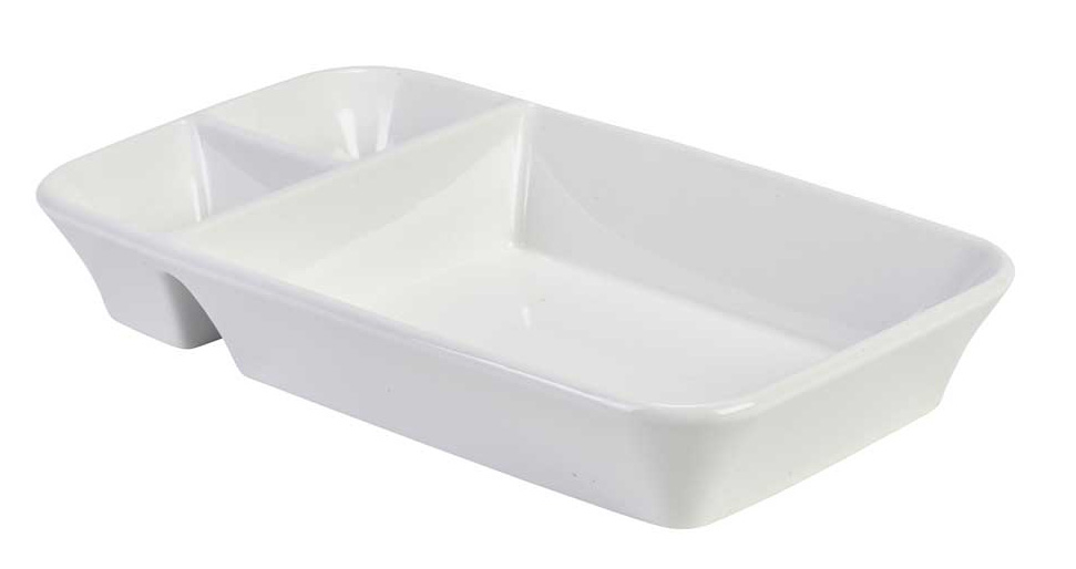 Rectangular divided dish, porcelain, white (1 pc.)