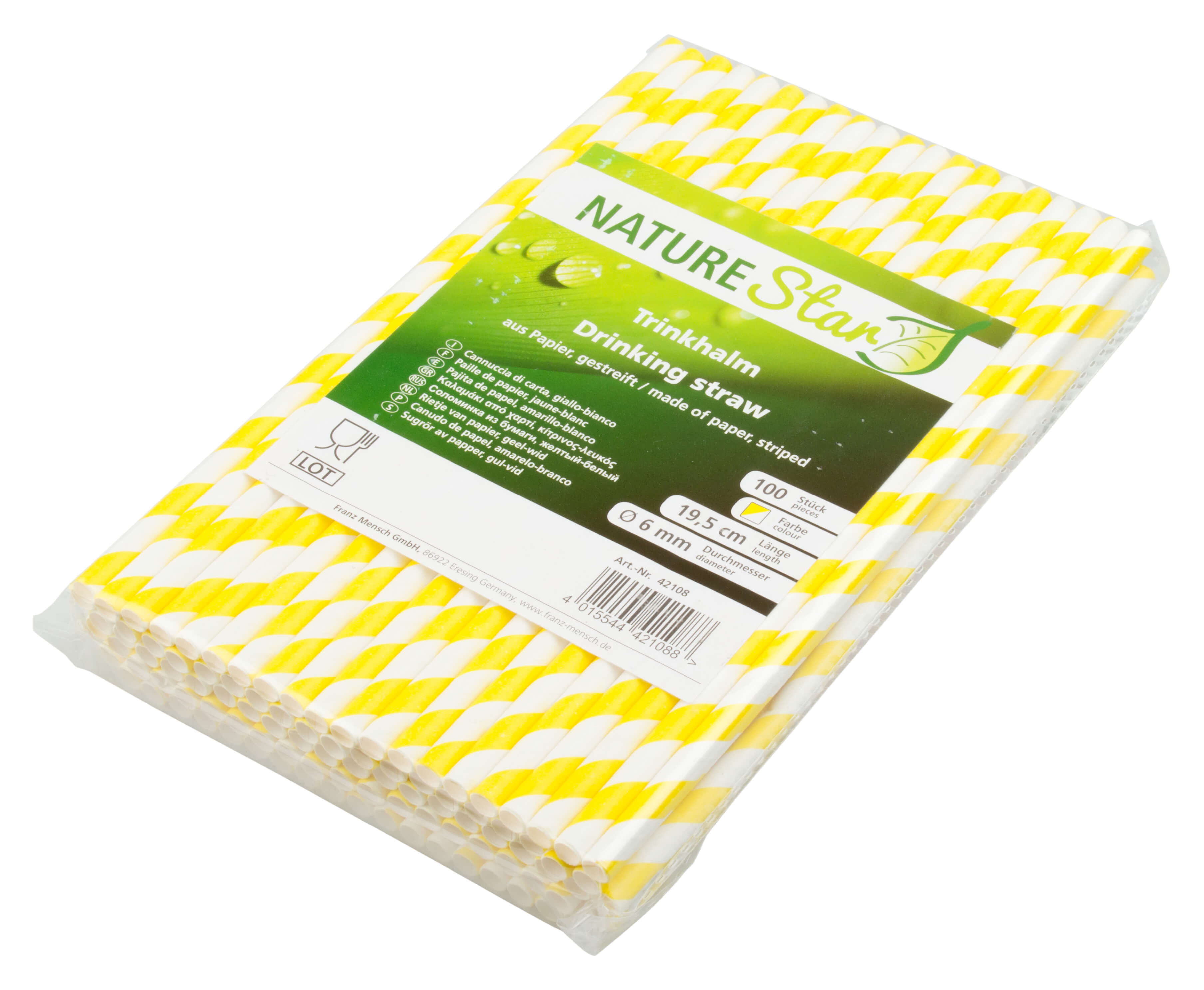 ECO Drinking straws, paper (195x6mm), stripes (yellow-white) - 100 pcs.