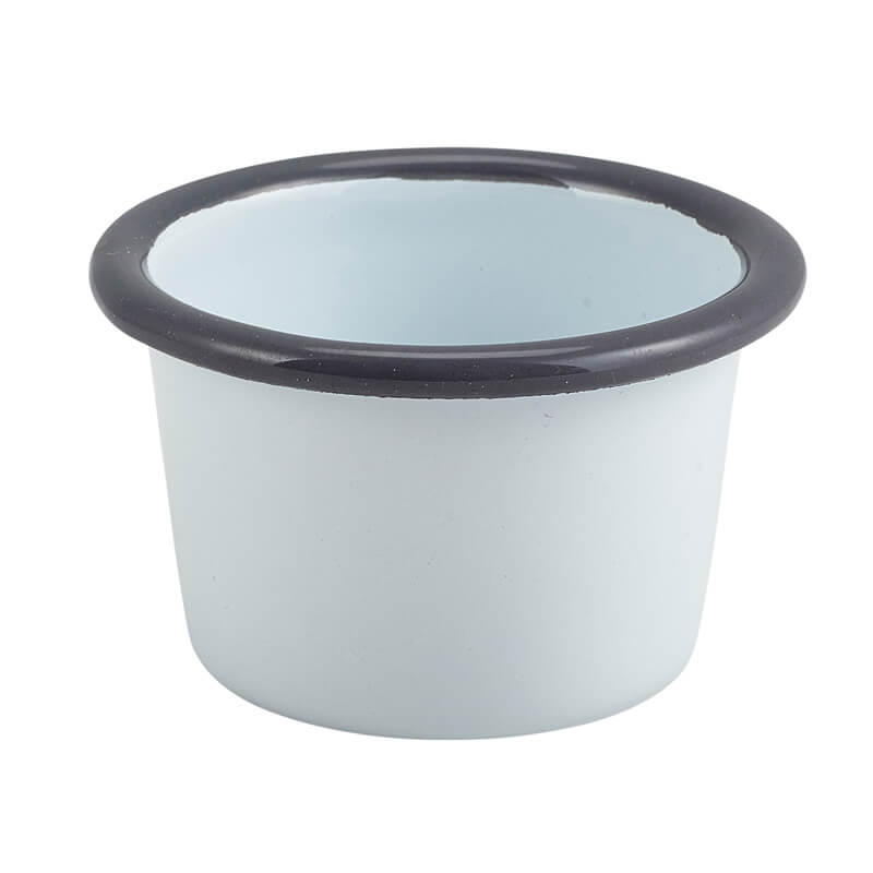 Enamel Ramekin 90ml - white with gray rim (12 pcs.) Enamel Ramekin 90ml - white with gray rim (12 pcs.)