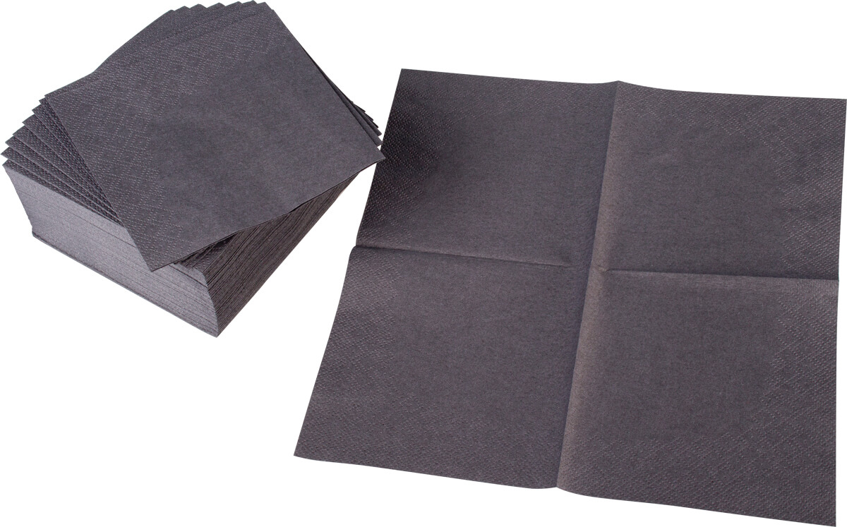 Cocktail napkins, 24x24cm, 1/4 fold, 2-layers - black (300 pcs.)