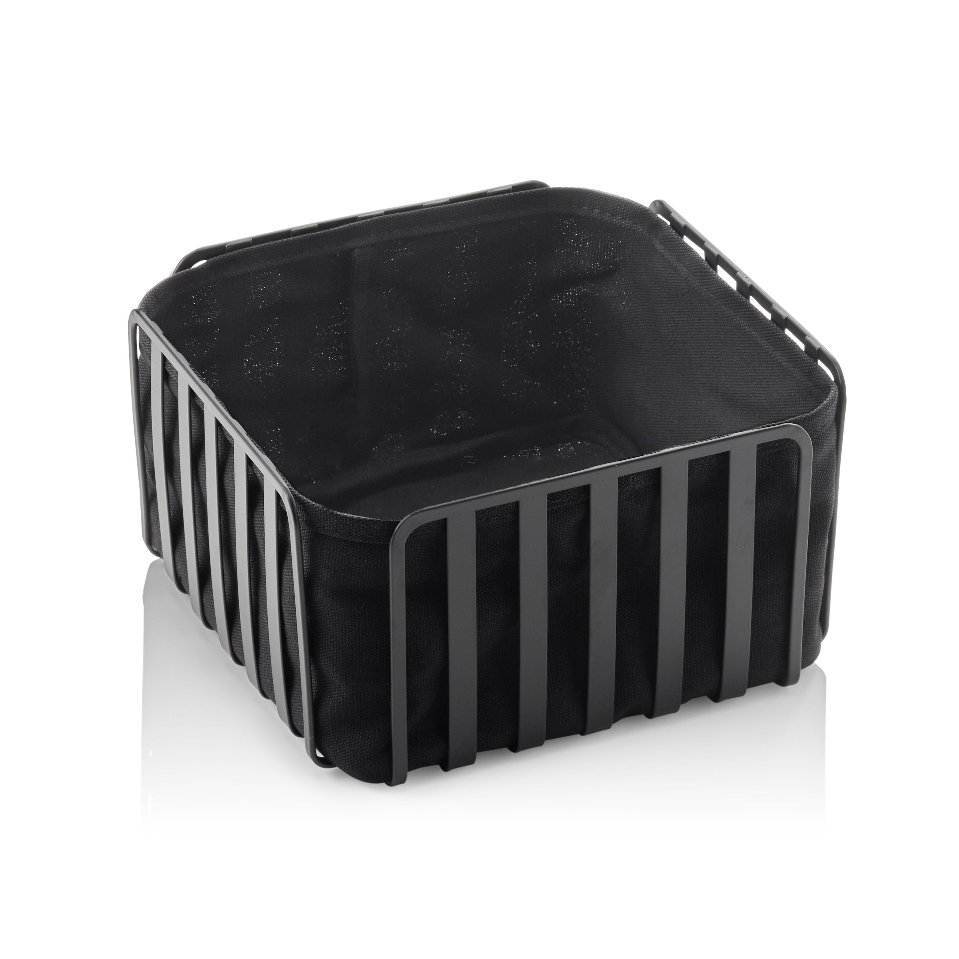 Metal basket with cotton inlay, black - 19x19x10.5 cm