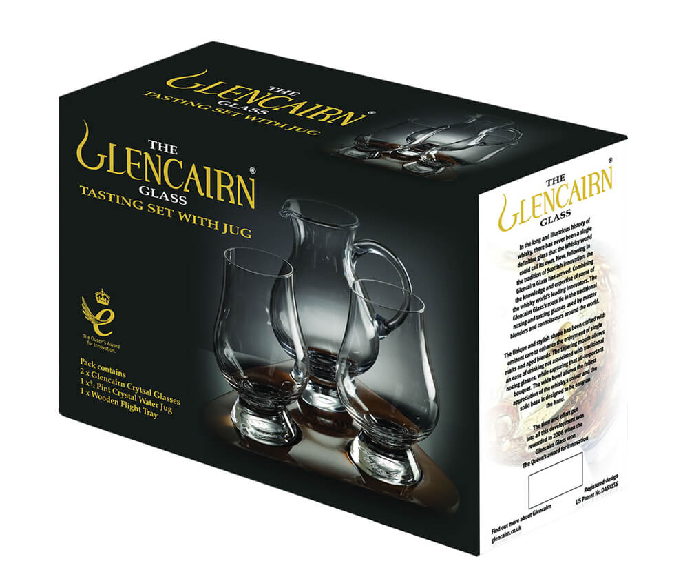 The Glencairn Tasting set with 2 glasses, water jar and wooden tray