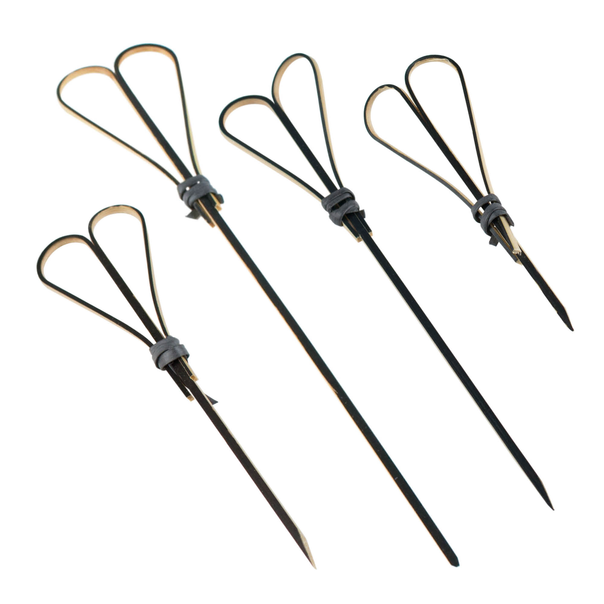 Bamboo skewers heart-shaped, beige-black - various lengths (100 pcs.)