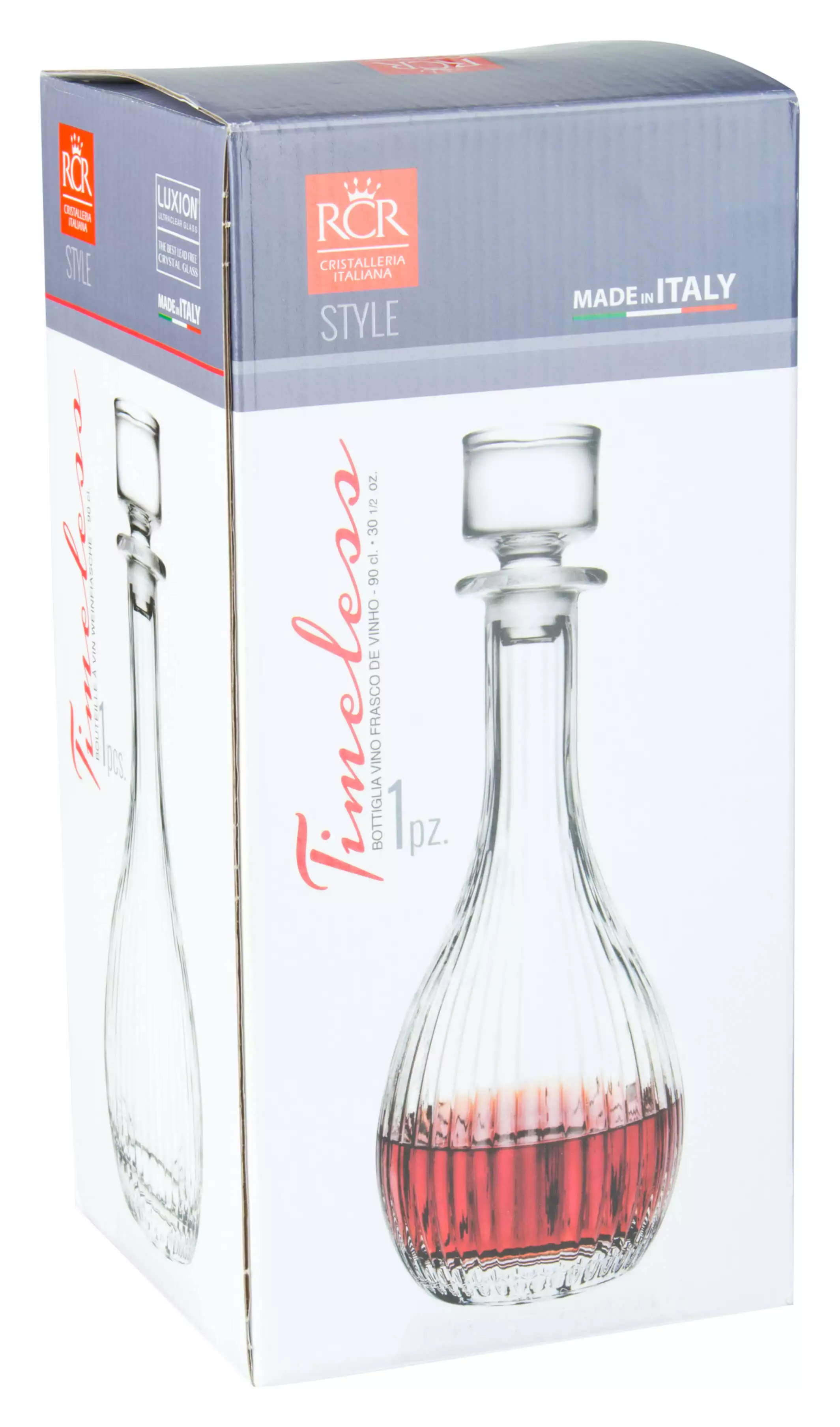 RCR Crystal Glassware Timeless Round Wine Decanter, 90 CL / 900 ML