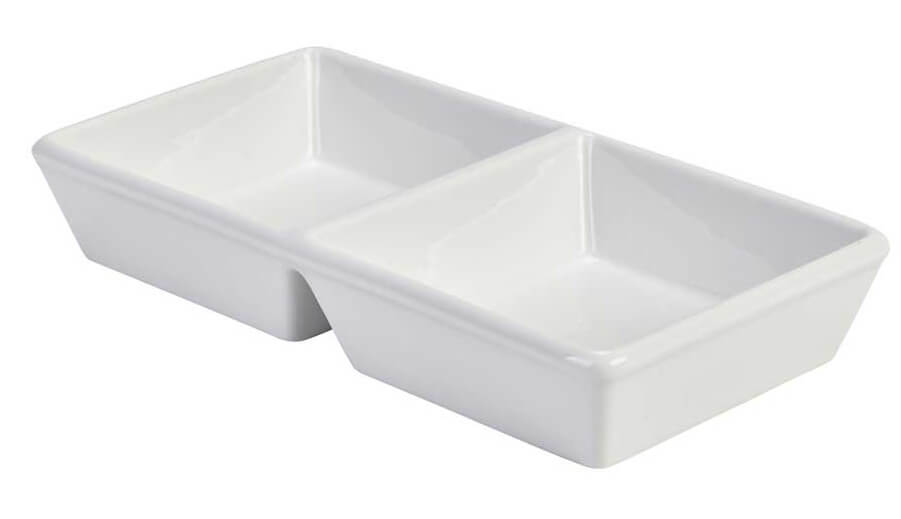 Square double dish, porcelain, white (4 pcs.)