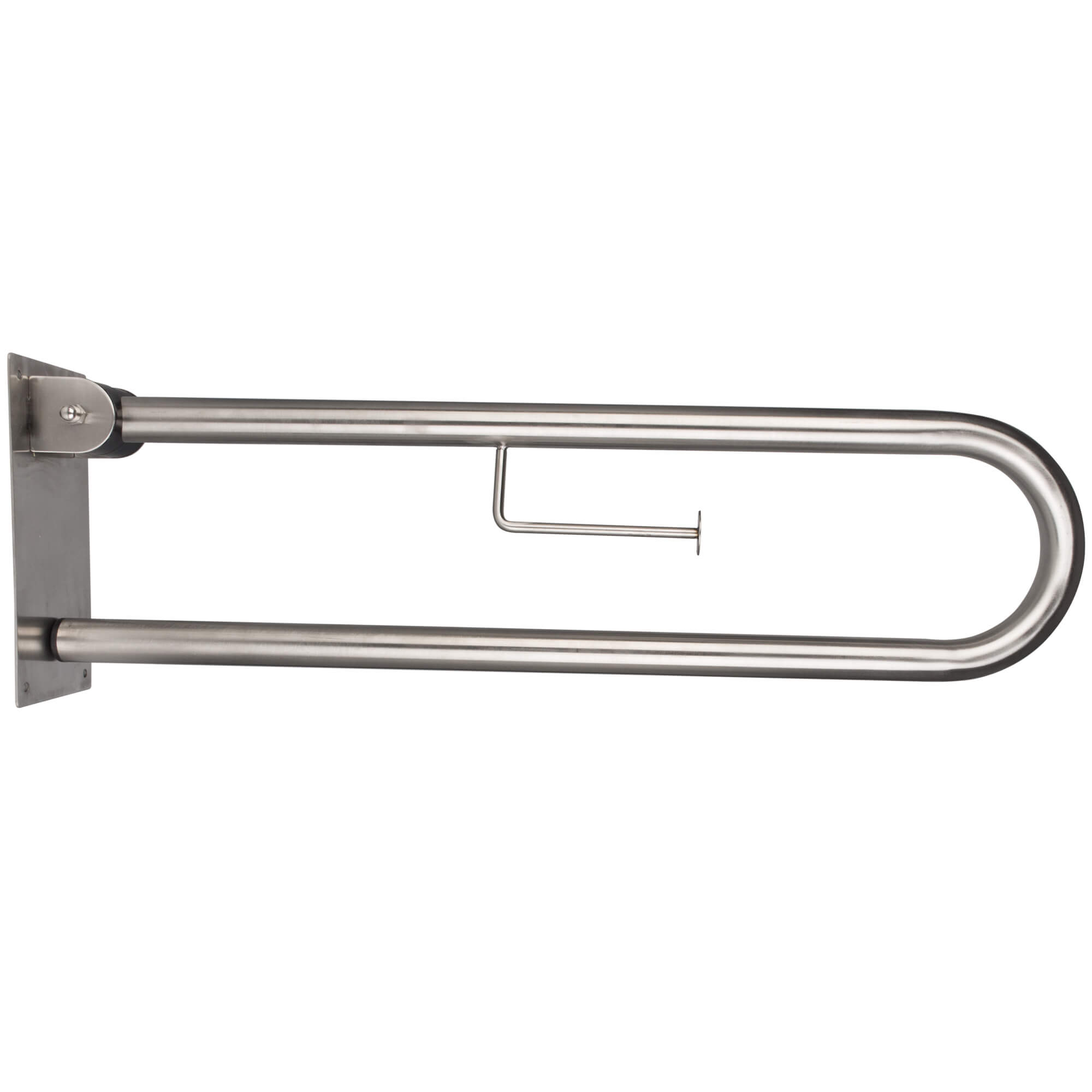 Handrail foldable with toilet paper holder, stainless steel, arcuate - 73cm