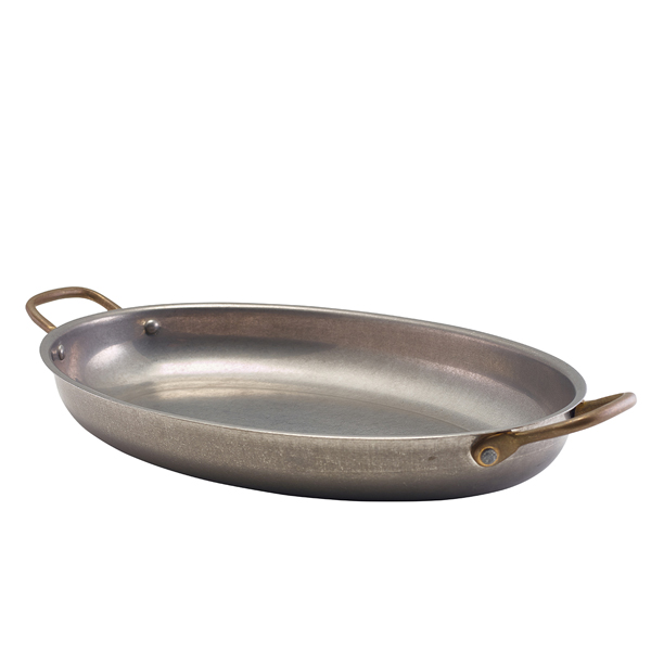 Oval bowl with handles, stainless steel, vintage - 34 x 23 cm (3 pcs.)