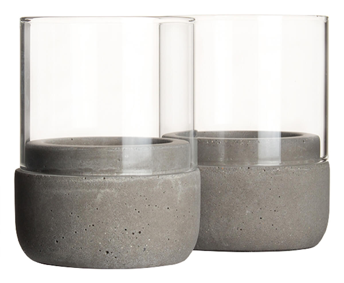 Wind light / tealight holder - concrete and glass (set of 2)