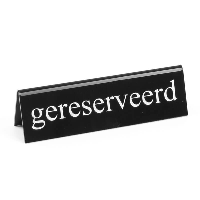 Table sign, plastic black and white - gereserveerd