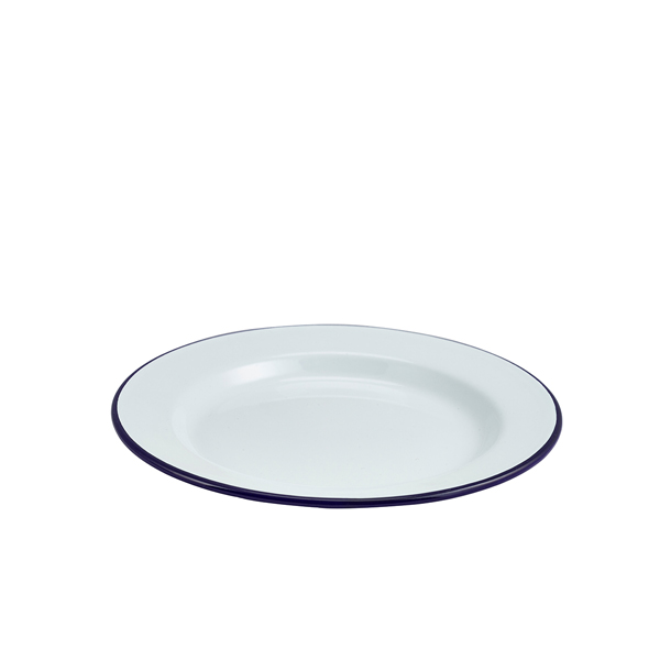 Enamel plate, white with blue rim - 24cm Enamel plate, white with blue rim - 24cm