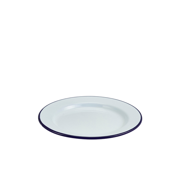 Enamel plate, white with blue rim - 20cm