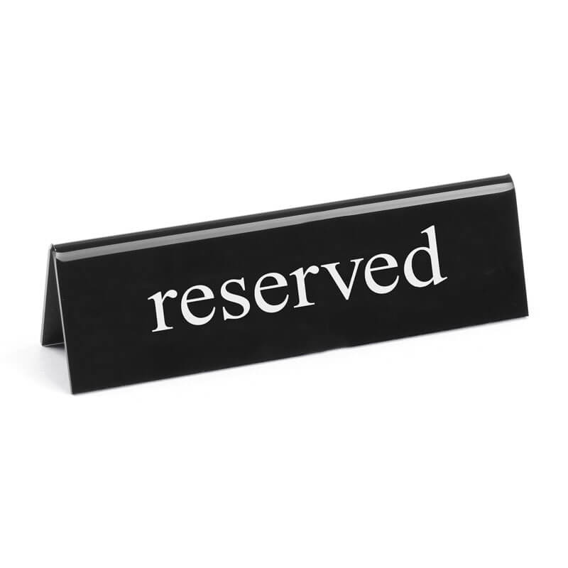 Table sign, plastic black and white - reserved