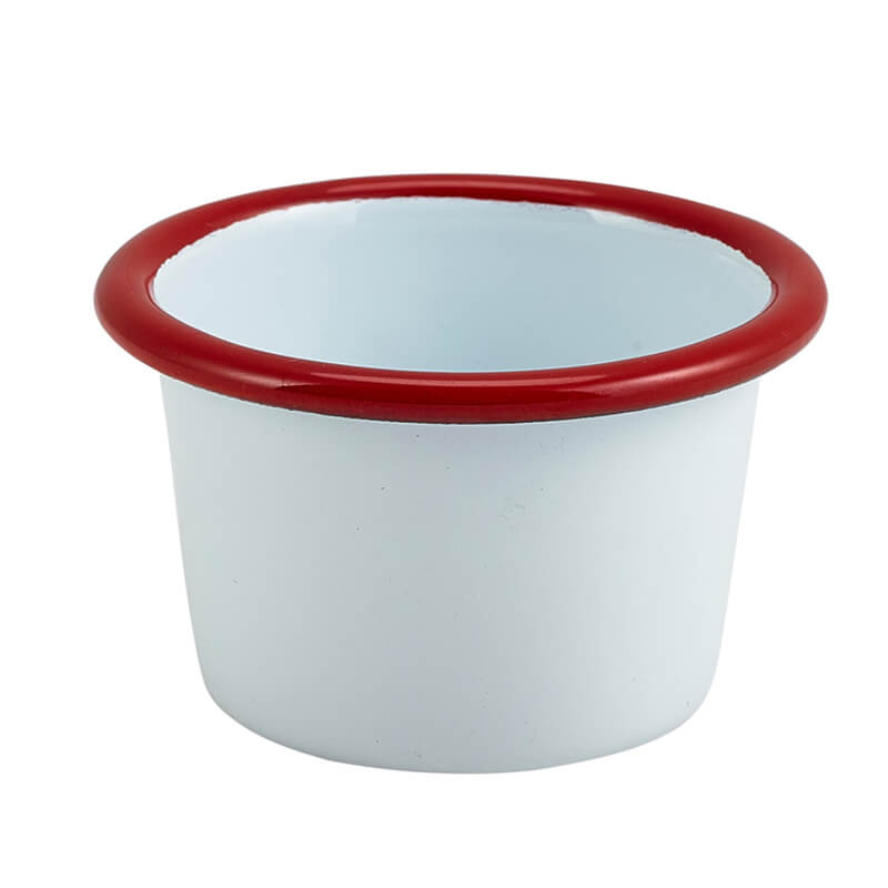 Enamel Ramekin 90ml - white with red rim (12 pcs.) Enamel Ramekin 90ml - white with red rim (12 pcs.)