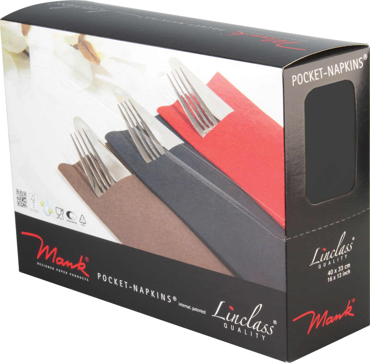 Pocket Napkins Linclass, 33x40cm, 1/8 fold - black (300 pcs.)