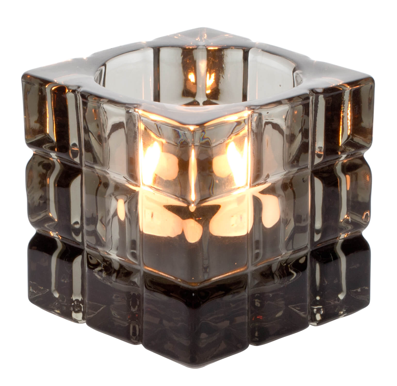 Tealight holder, cube pattern, square - grey