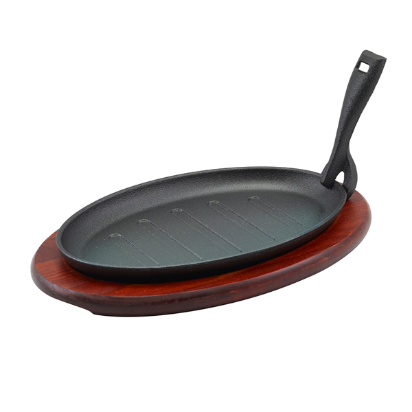 Cast Iron Sizzler Platter With Wooden Trivet - 27x18cm
