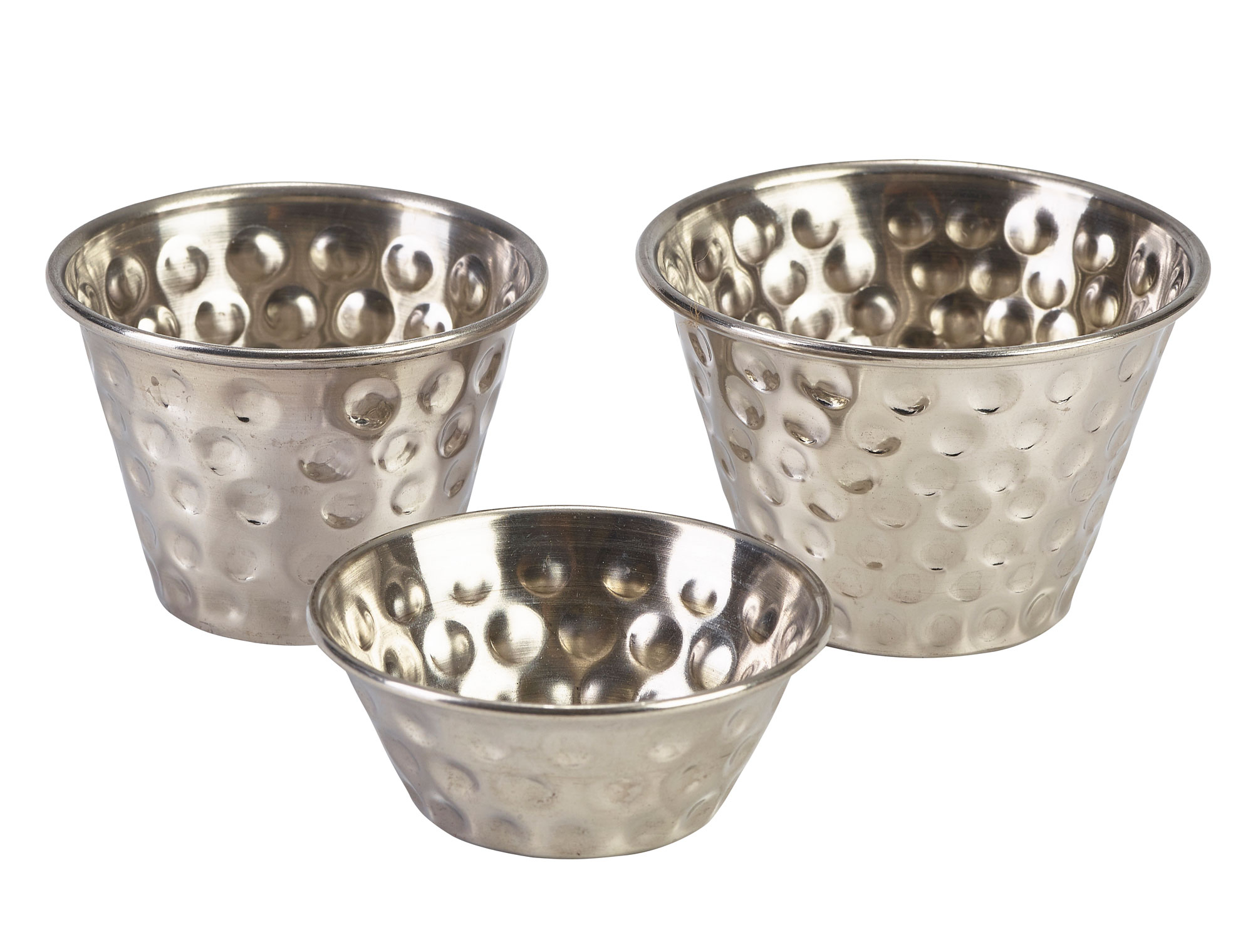 Ramekin with rolled edge, stainless steel hammered - various sizes