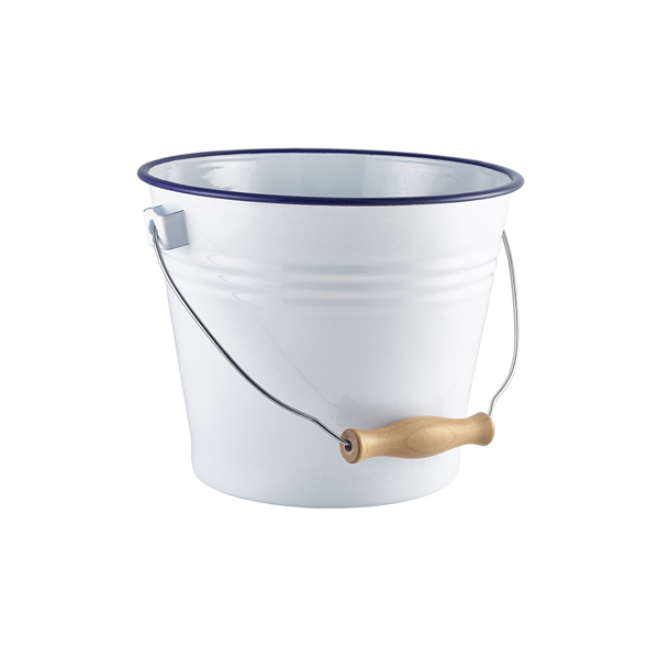 Enamel bucket, white with blue rim - 5,2 l (4 pcs.) Enamel bucket, white with blue rim - 5,2 l (4 pcs.)