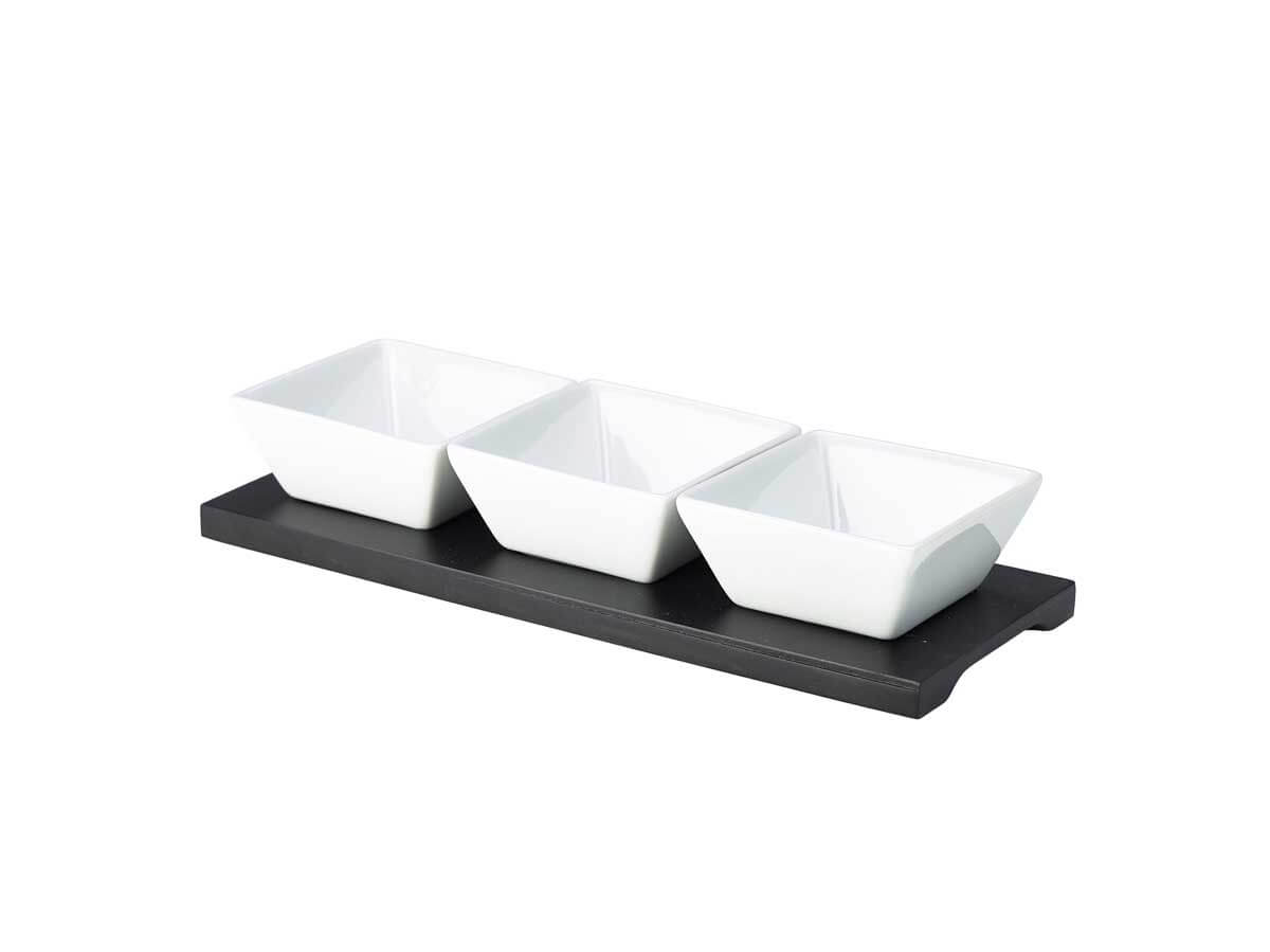 Dip tray with 3 dip bowls - 27x10cm (4 sets)