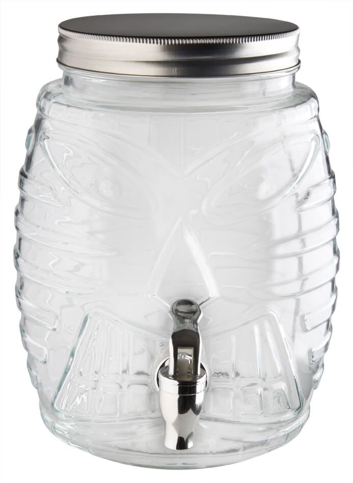 Drink dispenser Tiki, glass, with tap and lid - 5,0l