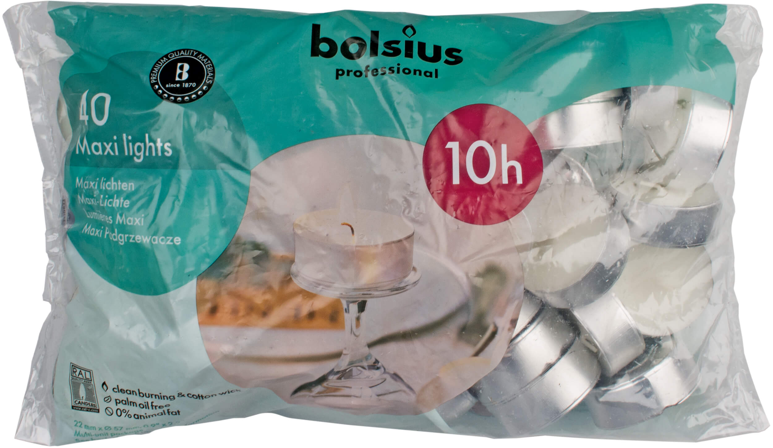 Maxi tealights Bolsius, 40 pieces (10h)