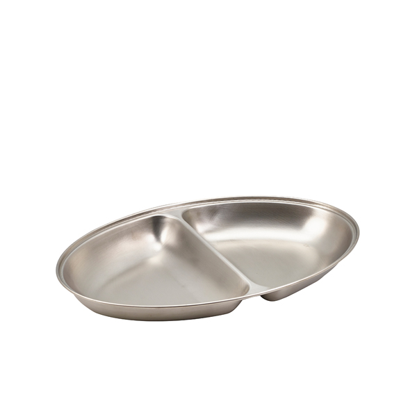Two Division Oval Vegetable Dish, Stainless Steel - 35x21cm