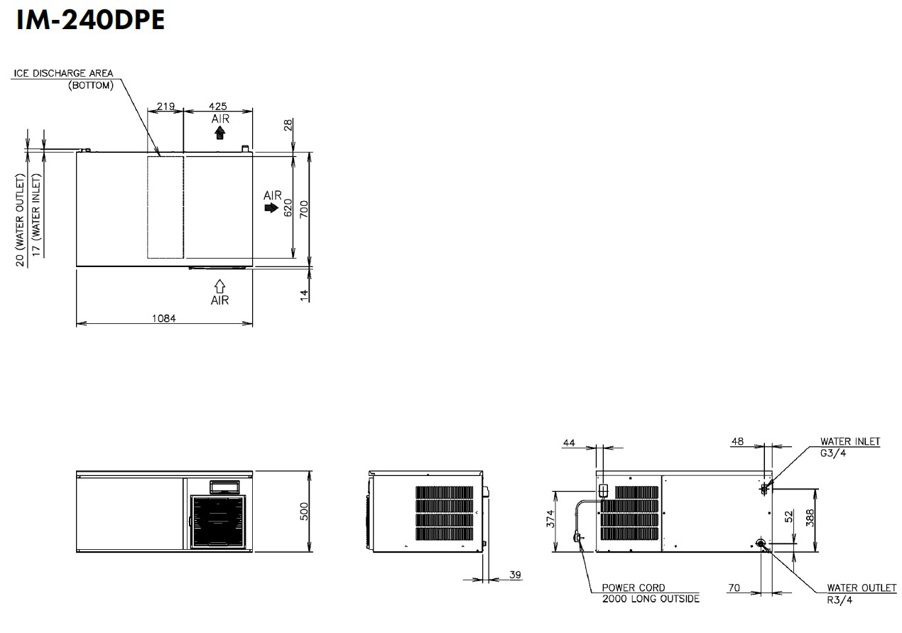Hoshizaki IM-240DPE - standard cube (28 x 28 x 32mm) 196kg Hoshizaki IM-240DPE - standard cube (28 x 28 x 32mm) 196kg