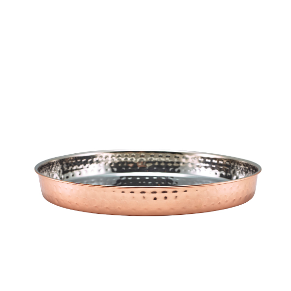 Presentation plate, hammered staineless steel, copper-colored - 25x3cm