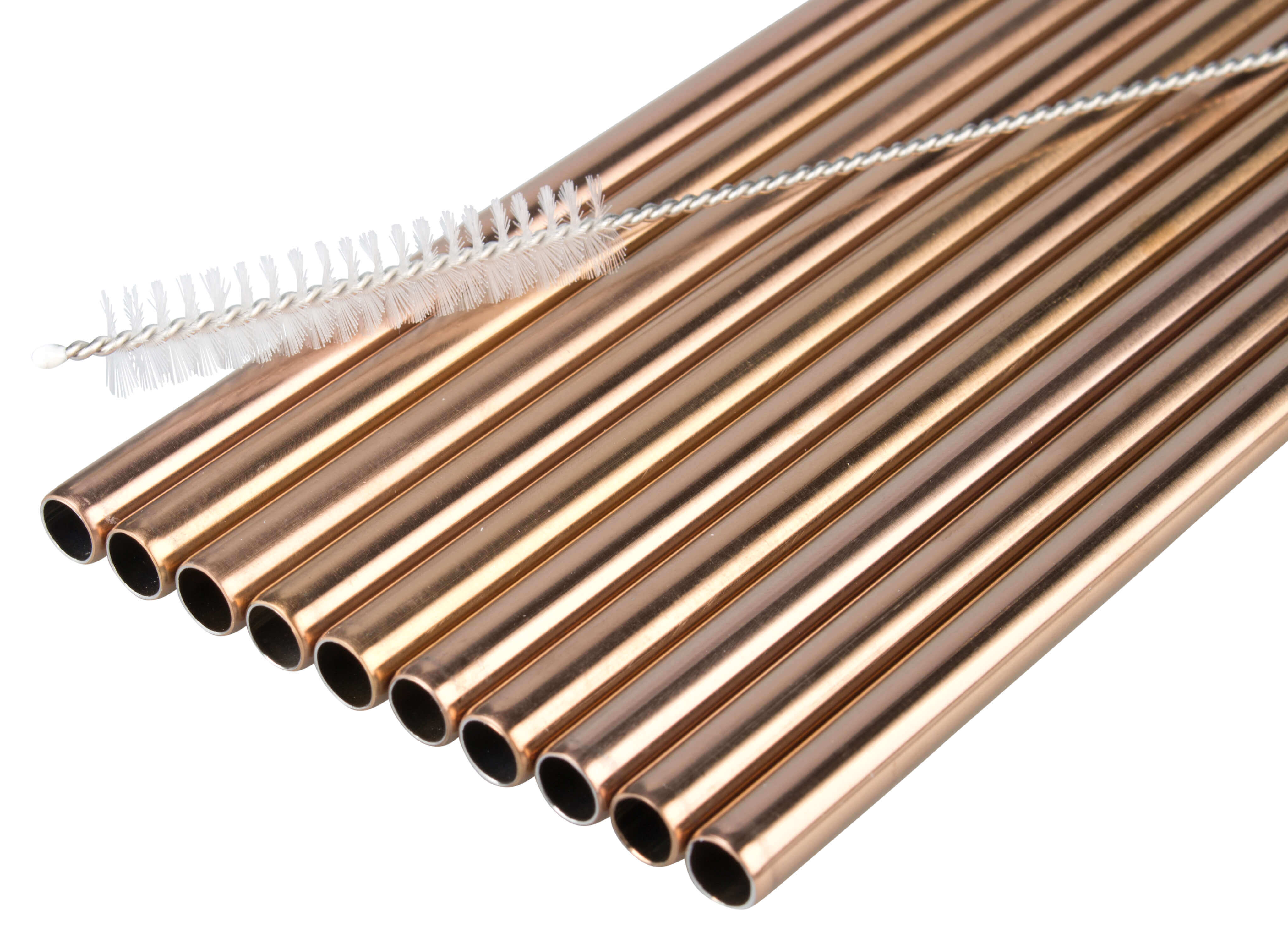 Drinking straws, stainless steel (8x215mm), copper-colored - 10 pcs. plus cleaning brush