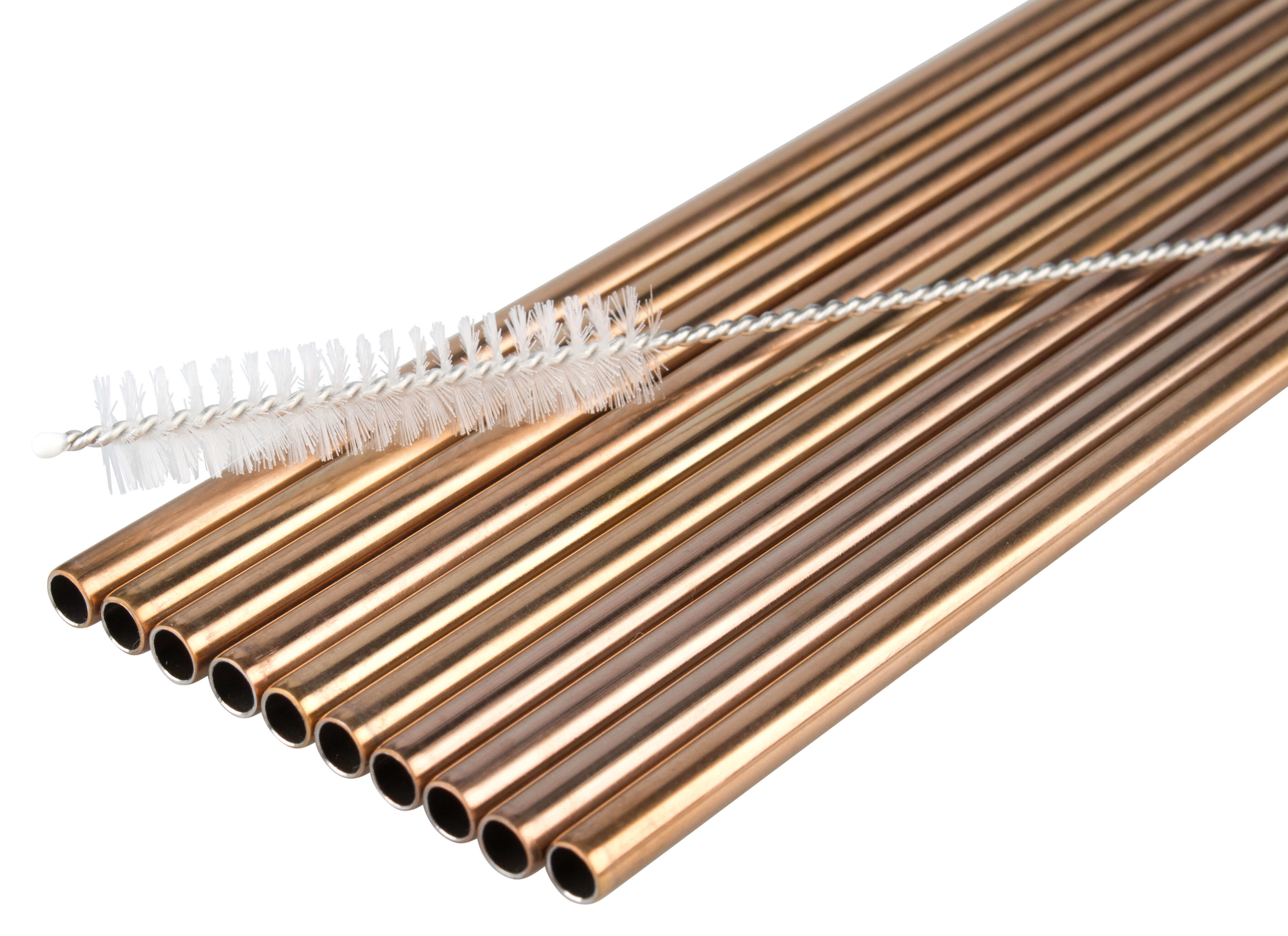 Drinking straws, stainless steel (6x215mm), copper-colored - 10 pcs. plus cleaning brush