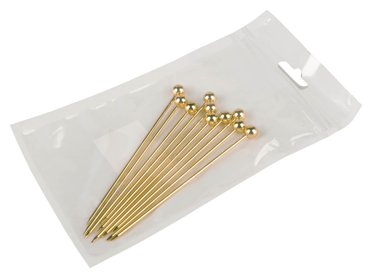 Cocktail skewer, metal, gold-colored - ball (10 pcs.)