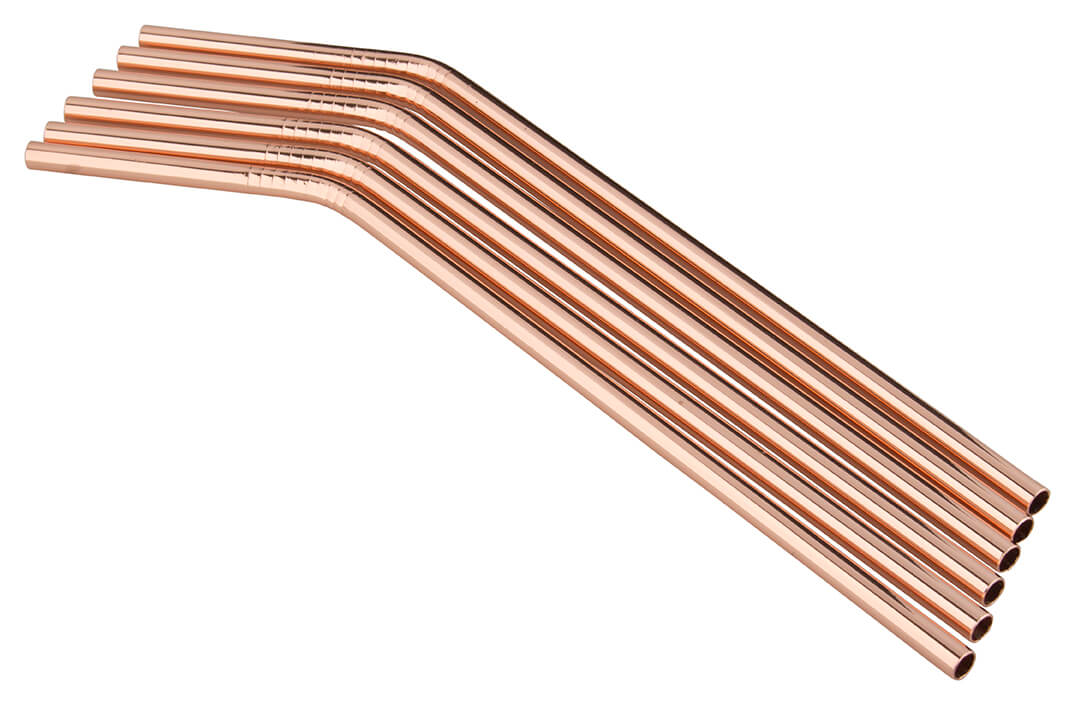 Drinking straws, stainless steel (5x230mm) - copper colored (6 pcs.)