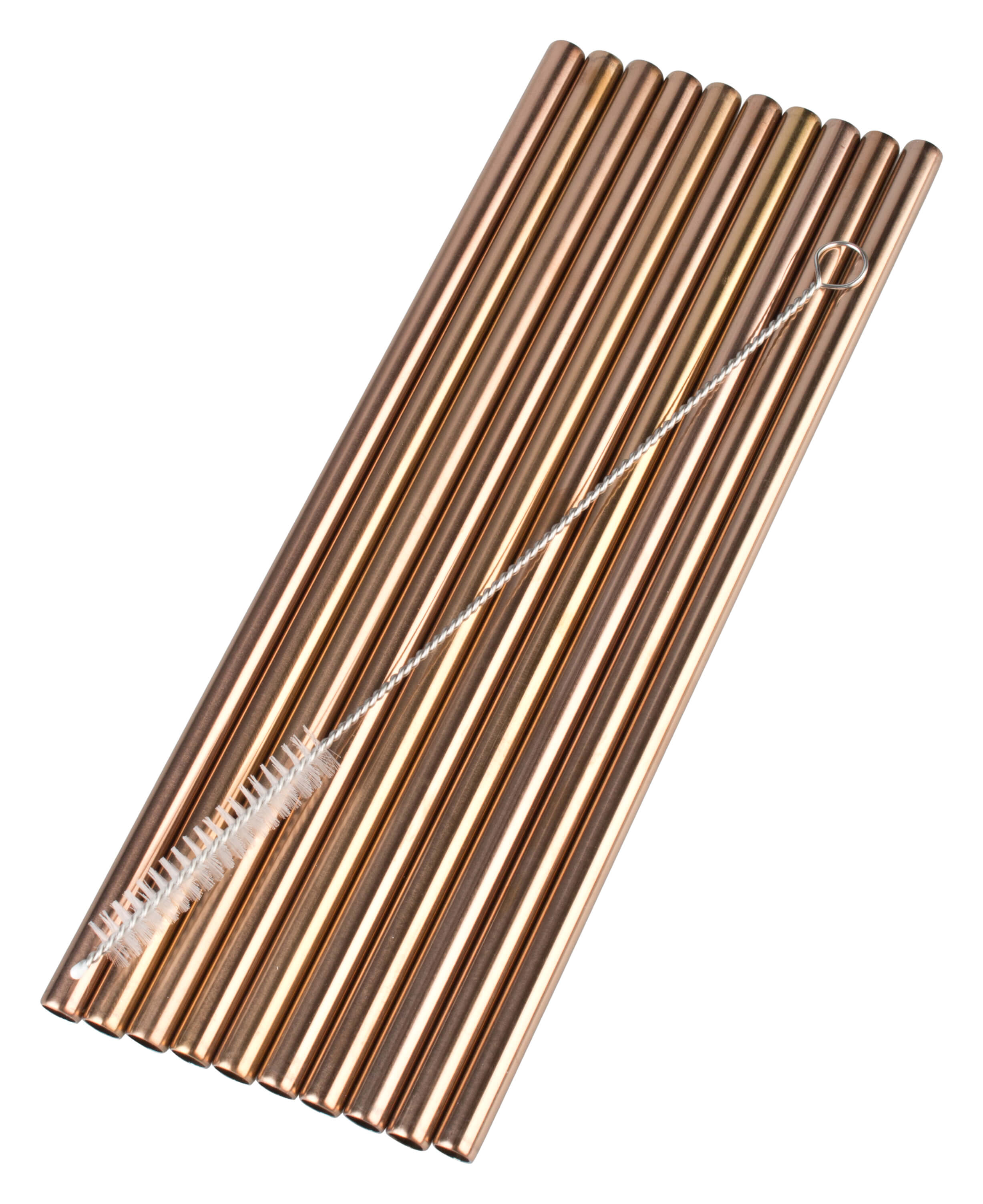 Drinking straws, stainless steel (8x215mm), copper-colored - 10 pcs. plus cleaning brush