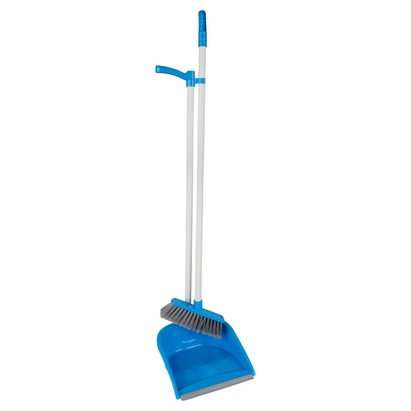 Dustpan and brush set, blue - long handle