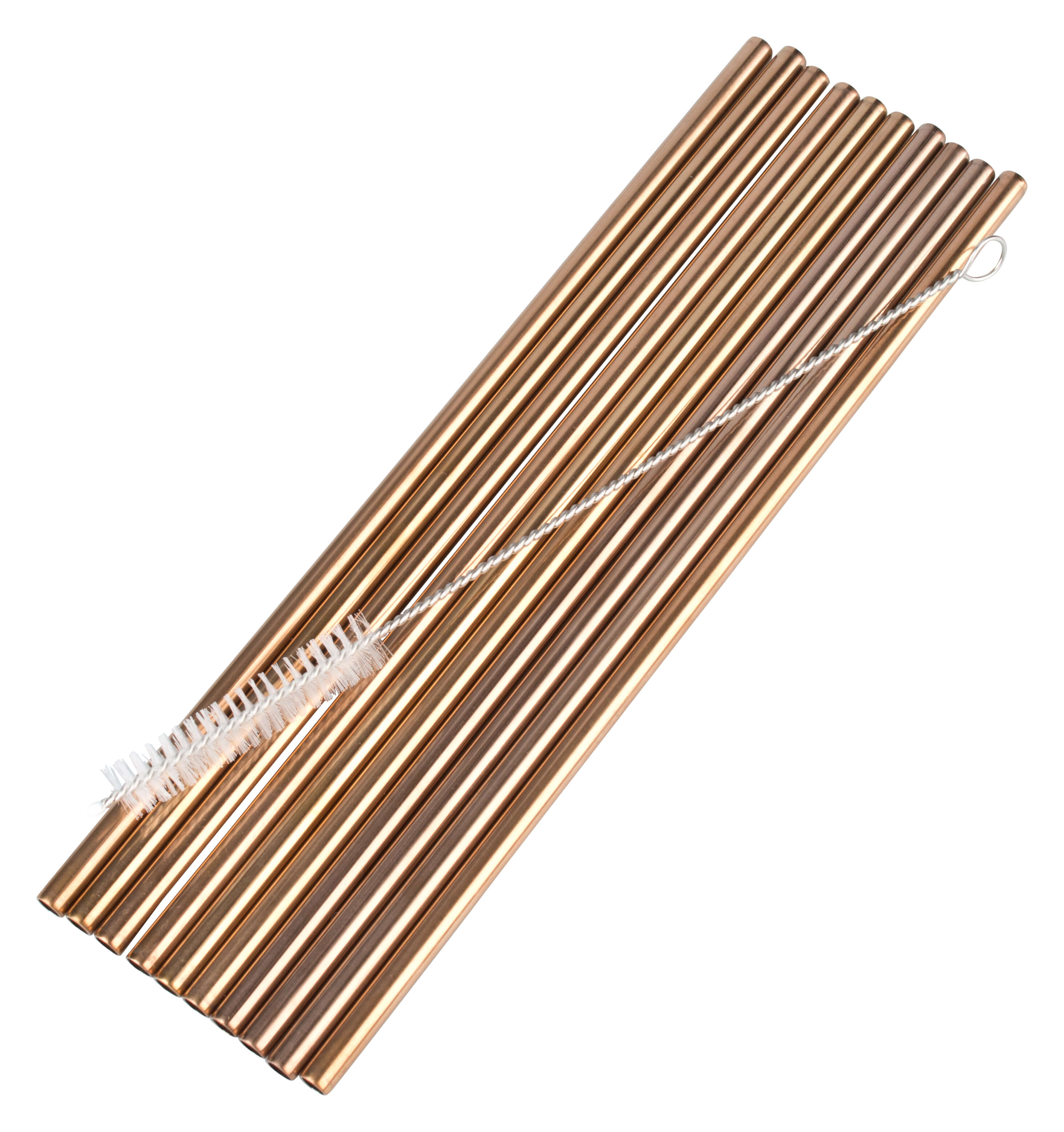 Drinking straws, stainless steel (6x215mm), copper-colored - 10 pcs. plus cleaning brush