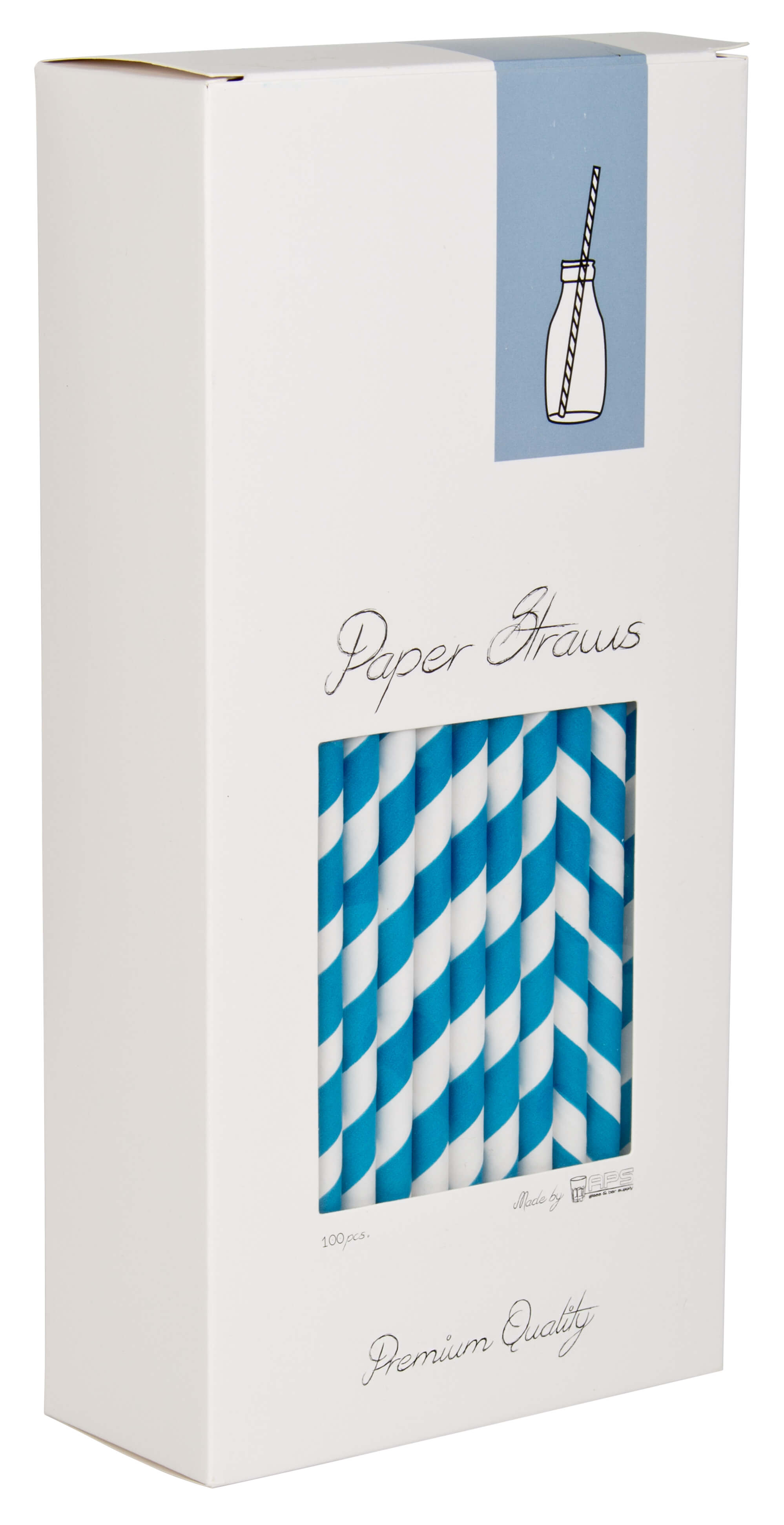 Drinking Straws, Paper (8x255mm) - blue white striped