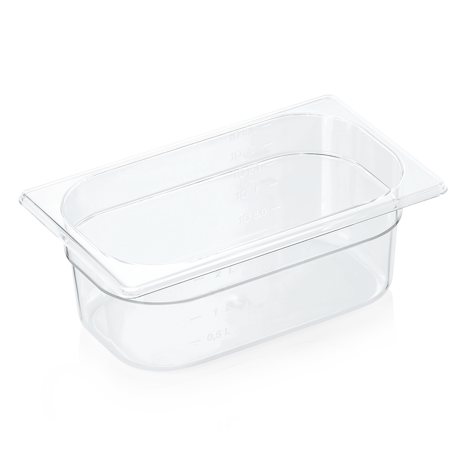 GN 1/4 container with scale, polycarbonate transparent - H 10cm (GN 94 series) GN 1/4 container with scale, polycarbonate transparent - H 10cm (GN 94 series)