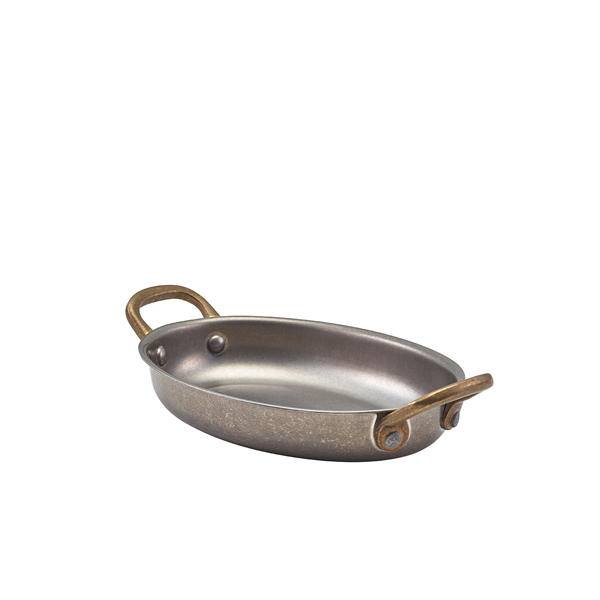 Oval bowl with handles, stainless steel, vintage - 16,5 x 12,5 cm (6 pcs.)