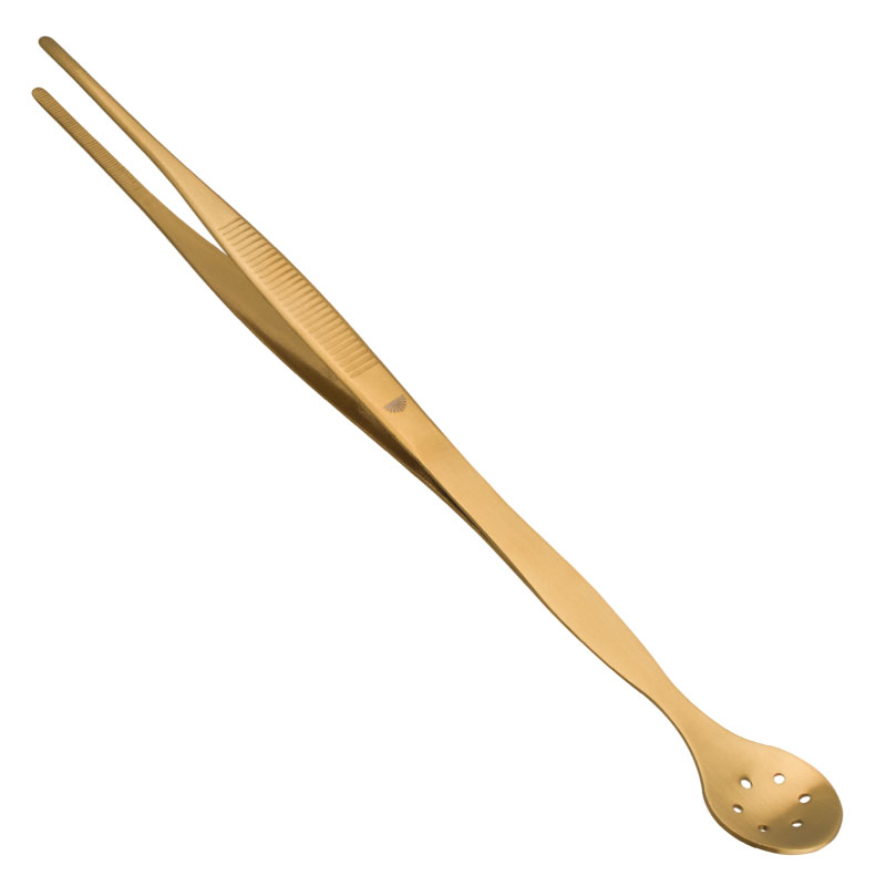 Tweezers with spoon, gold-colored stainless steel, Ginza - 27 cm