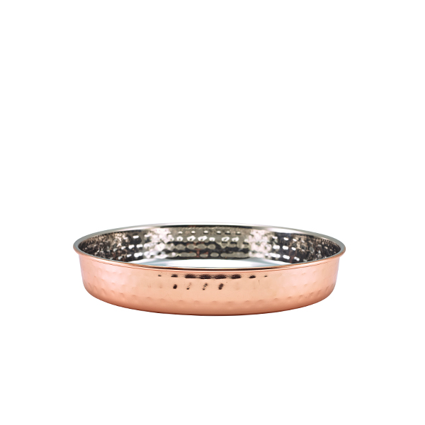 Presentation plate, hammered staineless steel, copper-colored - 20x3cm