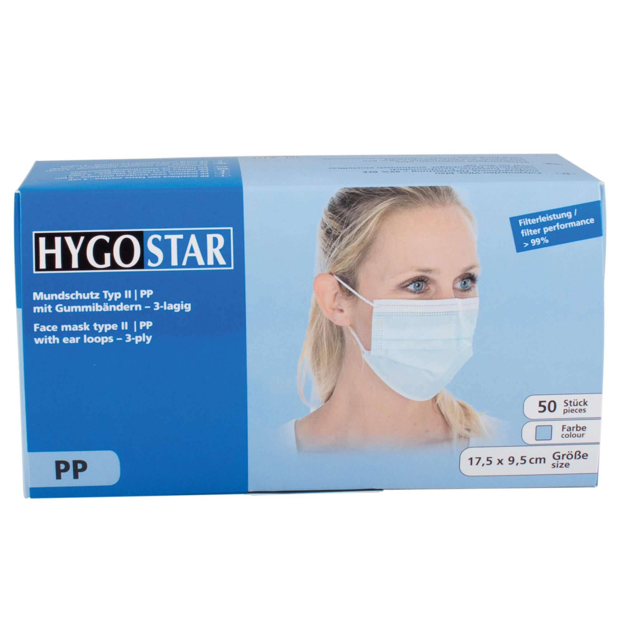 Face covering / Medical mask, 3 ply, type II (99%), PP - blue (50 pcs.)