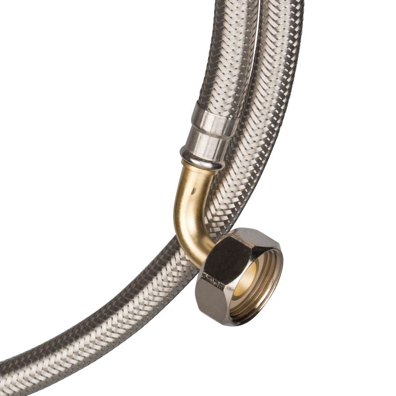 Flex hose stainless steel braid, bent ø 3/4" FpxCFp - 1500mm DVGW Flex hose stainless steel braid, bent ø 3/4" FpxCFp - 1500mm DVGW