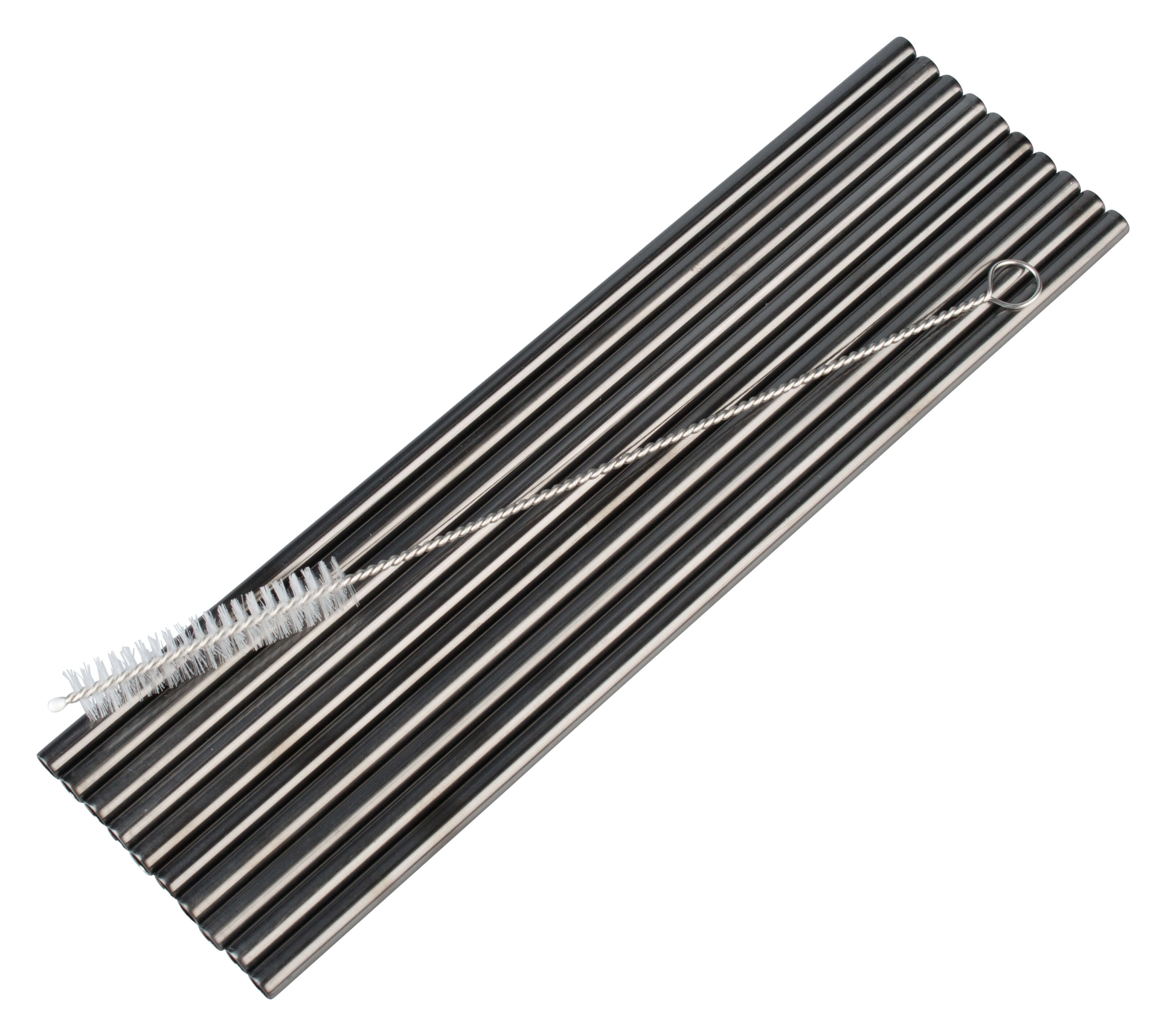 Drinking straws, stainless steel (6x215mm), gunmetal black - 10 pcs. plus cleaning brush