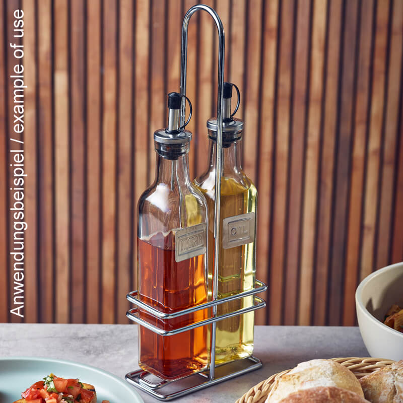 Oil & vinegar glass containers with chrome stand Oil & vinegar glass containers with chrome stand