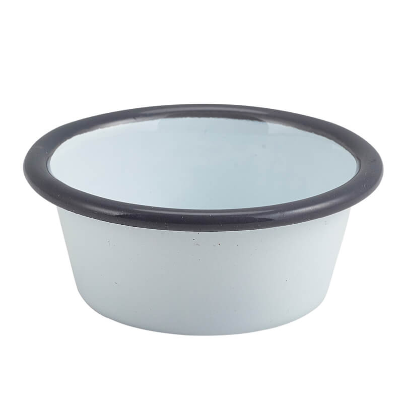 Enamel Ramekin 90ml flat - white with gray rim (12 pcs.) Enamel Ramekin 90ml flat - white with gray rim (12 pcs.)