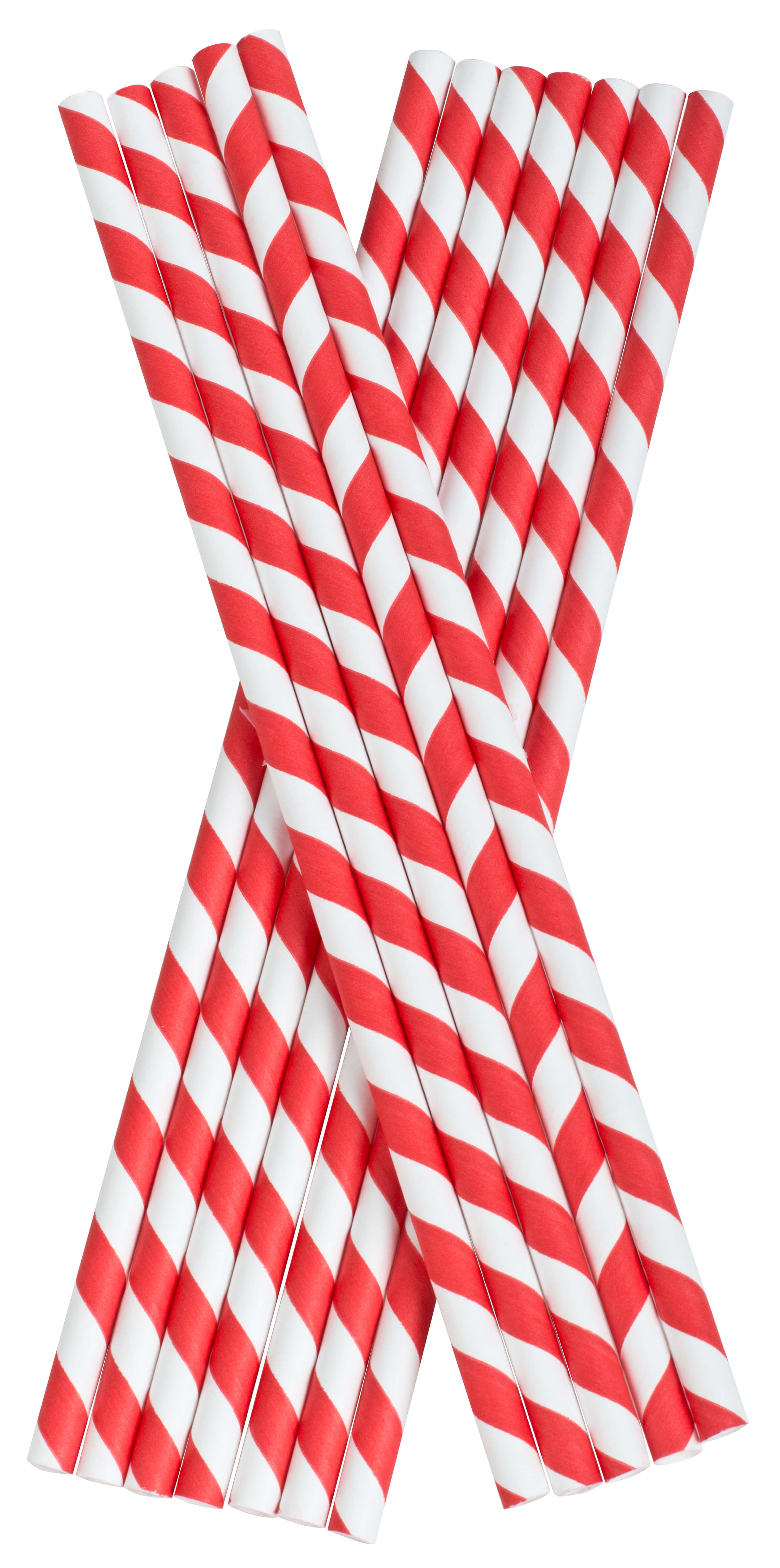 Drinking Straws, Paper (8x255mm) - red white striped