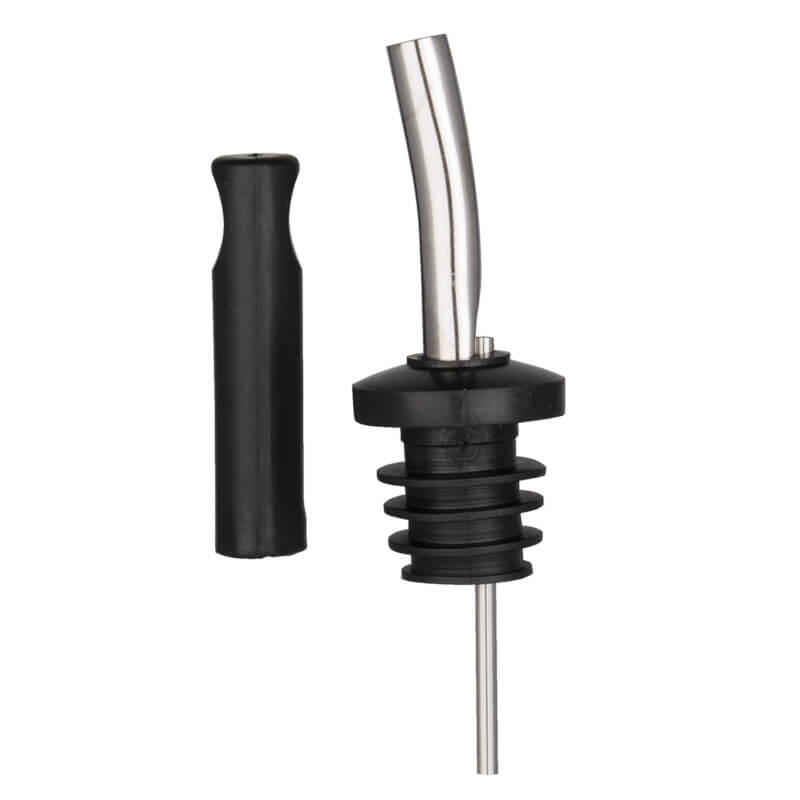 Pourer + black dust cap - stainless steel, fast-flow (6 pcs.)