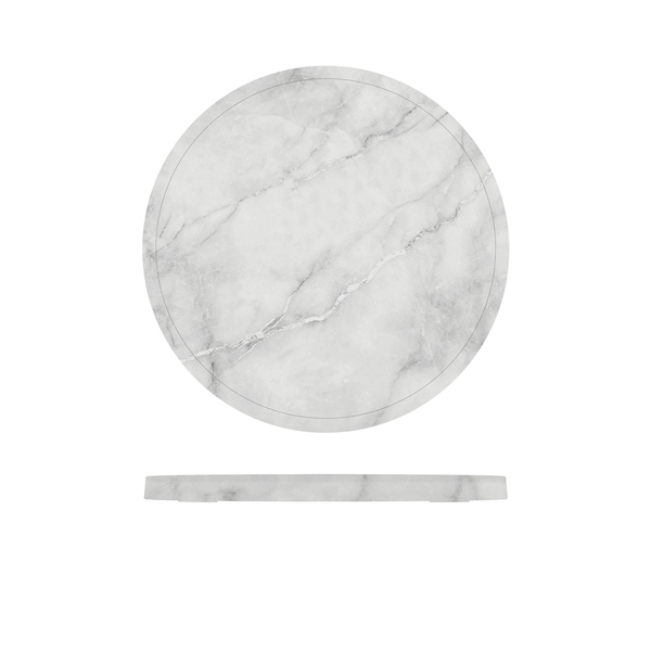 Round plate, melamine, white marble look - 28,5 cm